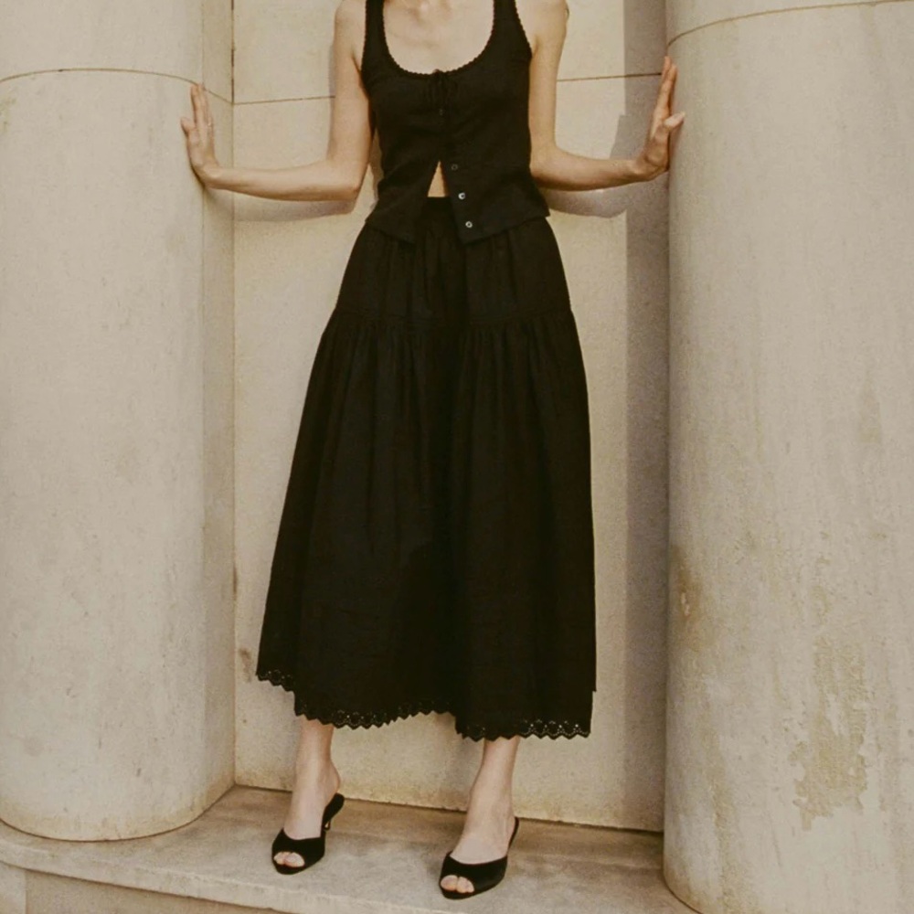 Doên Sebastiane crochet-trimmed organic cotton-poplin midi skirt